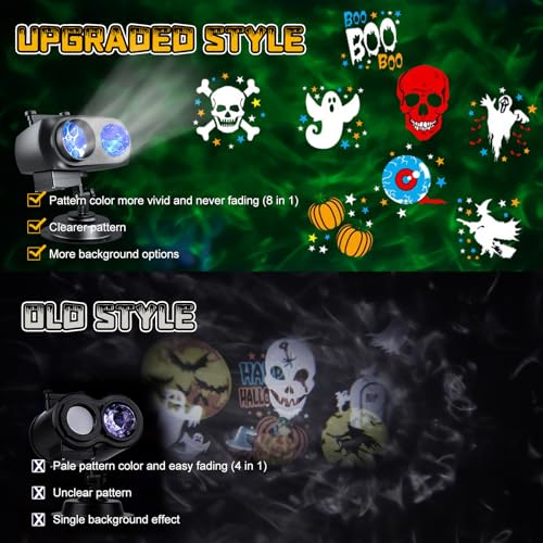 Halloween Projector Lights Outdoor, 2-in-1 HD Holiday Light Projector with Remote Control & Timer, IP65 Waterproof, 10 Slides & 10 Colors Ocean Wave Effects for Yard, Garden, House, Xmas Decorations A495