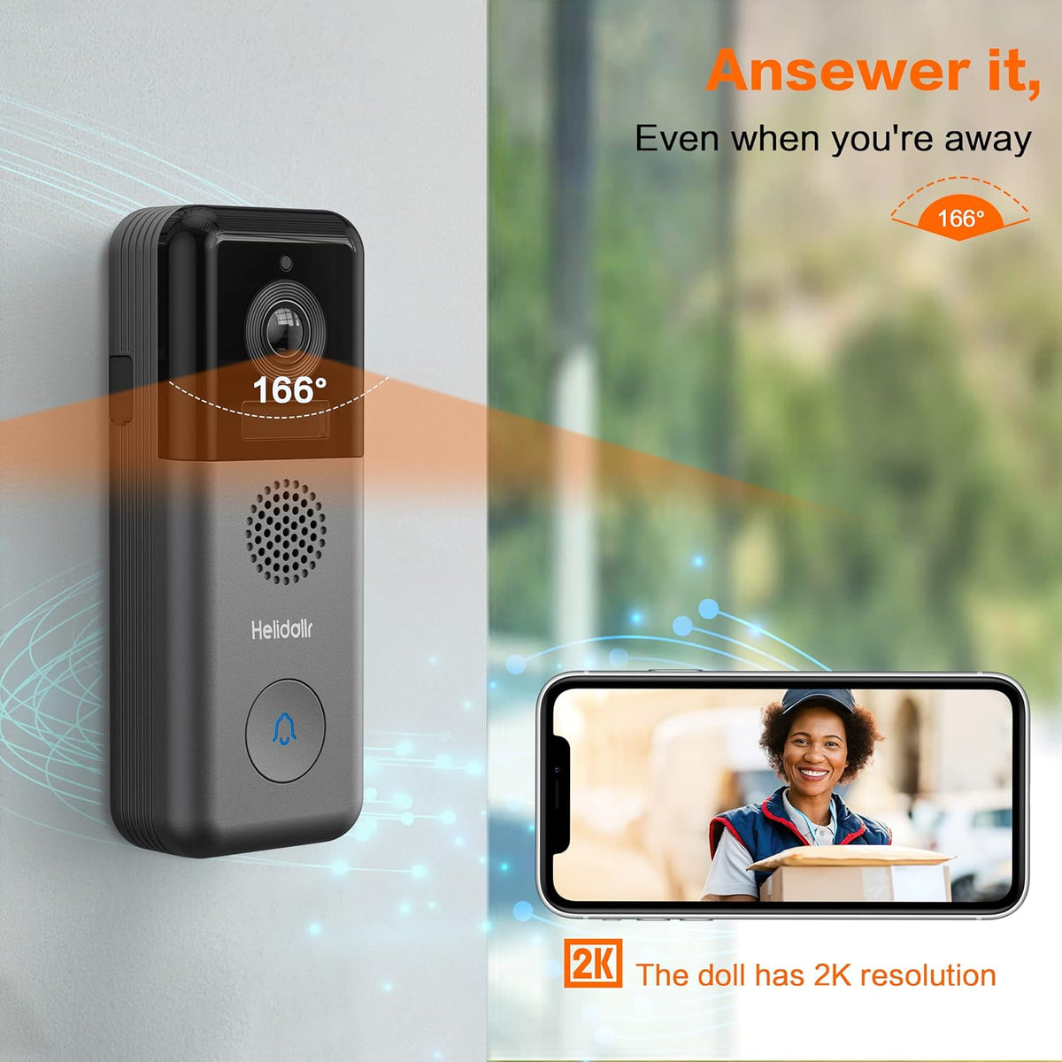 2K Wireless Video Doorbell Camera with Night Vision G297853