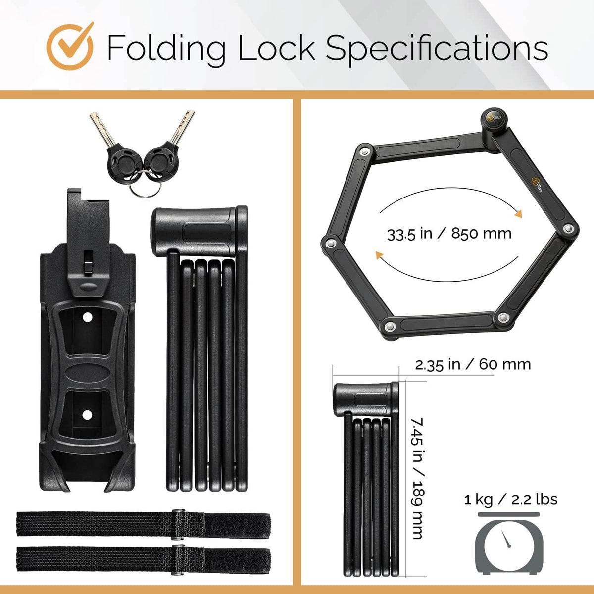 Heavy-Duty Hard Steel Folding Lock with U Lock and Cable M21503