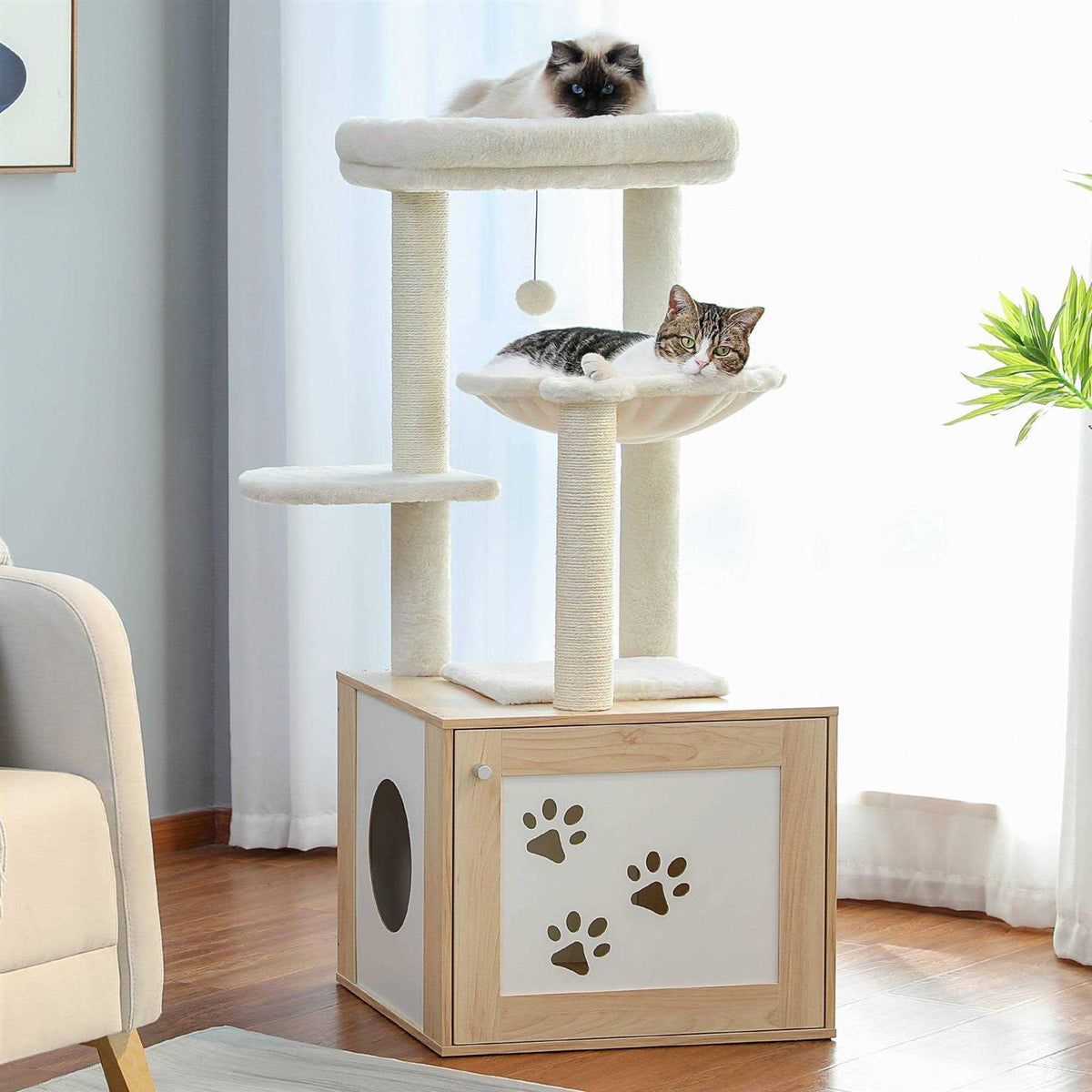 Cat Tree with Litter Box Enclosure and Scratching Posts U7822