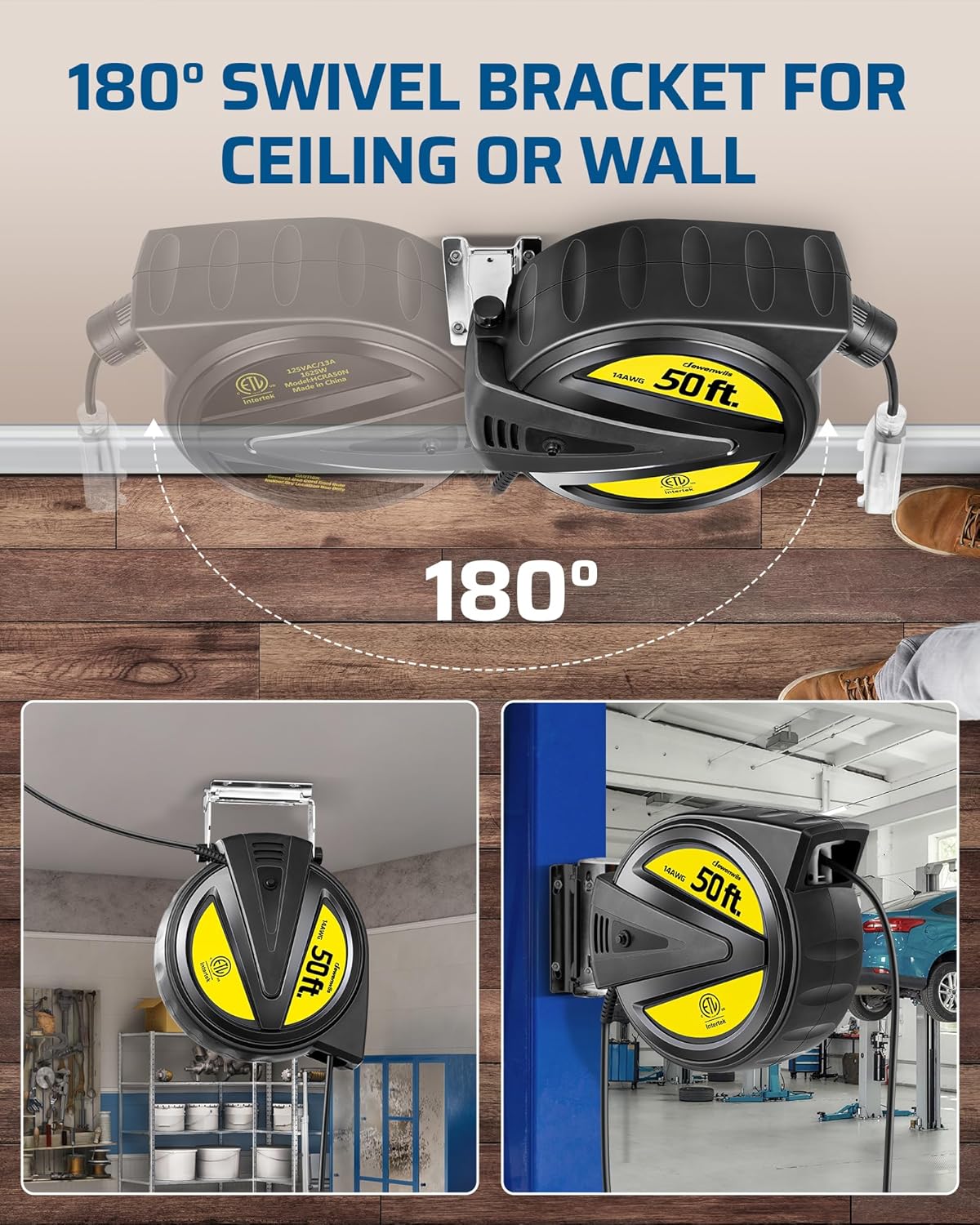 50FT Heavy Duty Retractable Extension Cord Reel I98435