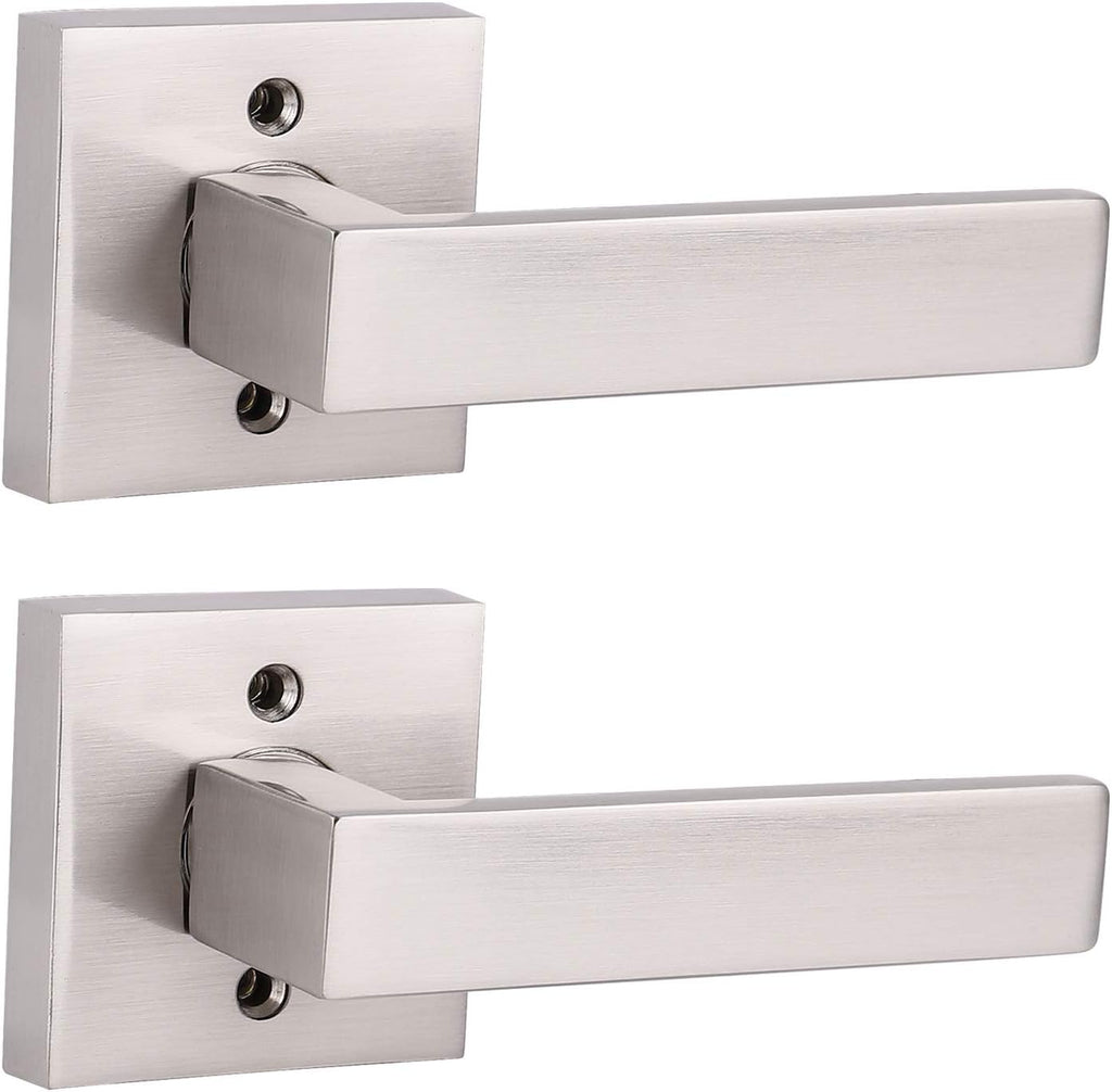 Pack of 6 Satin Nickel Square Door Handles Levers with Privacy Locks Q813