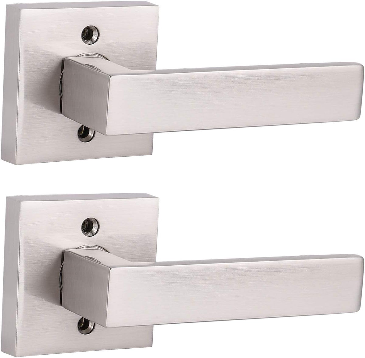 Pack of 6 Satin Nickel Square Door Handles Levers with Privacy Locks Q813