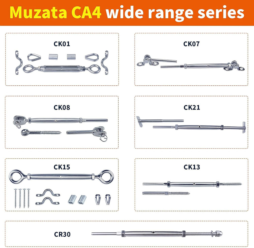 20 Set Cable Railing Kit 1/8 Swage Toggle Turnbuckle Hardware T316 Stainless Steel U74564
