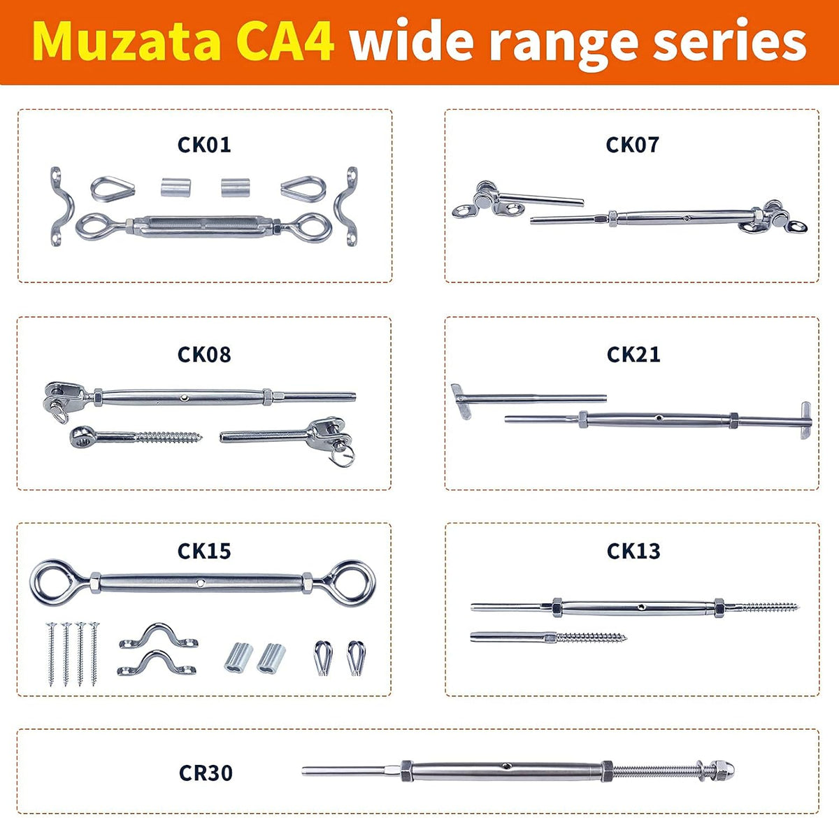 20 Set Cable Railing Kit 1/8 Swage Toggle Turnbuckle Hardware T316 Stainless Steel U74564