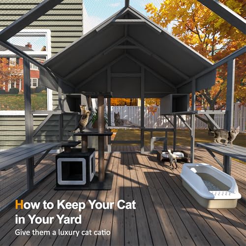 Large Catio Outdoor Cat Enclosure with 7 Platforms, 2 Resting Box and 2 Bridges, 71 x 71 x 97 inch Y9663