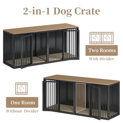 71.6'' All Steel Frame Double Door Dog Crate with Wooden Top C47706