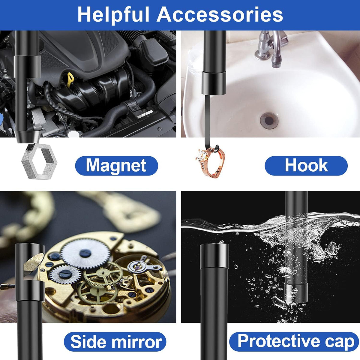 Industrial Endoscope 33FT, IP67 Waterproof 4.3 LCD Screen HD Snake Camera with 6 LED Lights, Semi-Rigid Cable B622