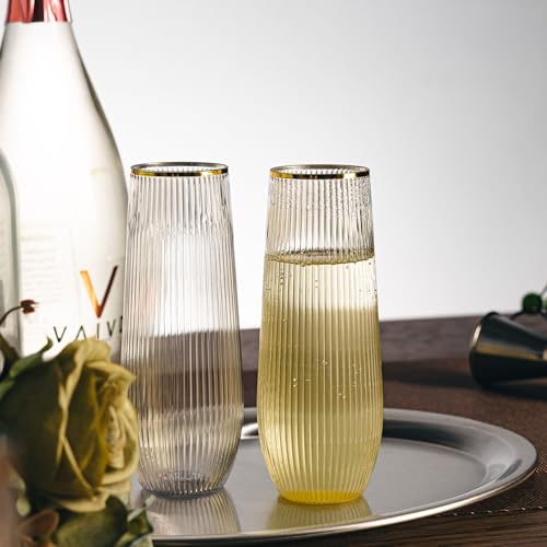 36pcs 9oz BPA-free Plastic Champagne Flutes with Gold Rim S523730