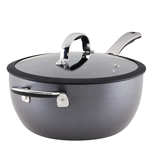 4.5 Quart Black Hard Anodized Nonstick Saucier Pan with Lid U6315