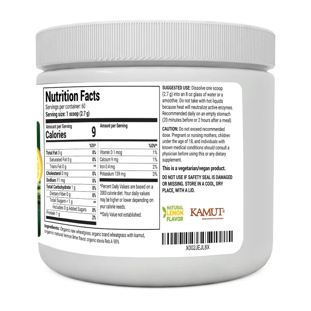 Organic Wheatgrass Raw Juice Powder, Lemon Flavor, 164g D7914
