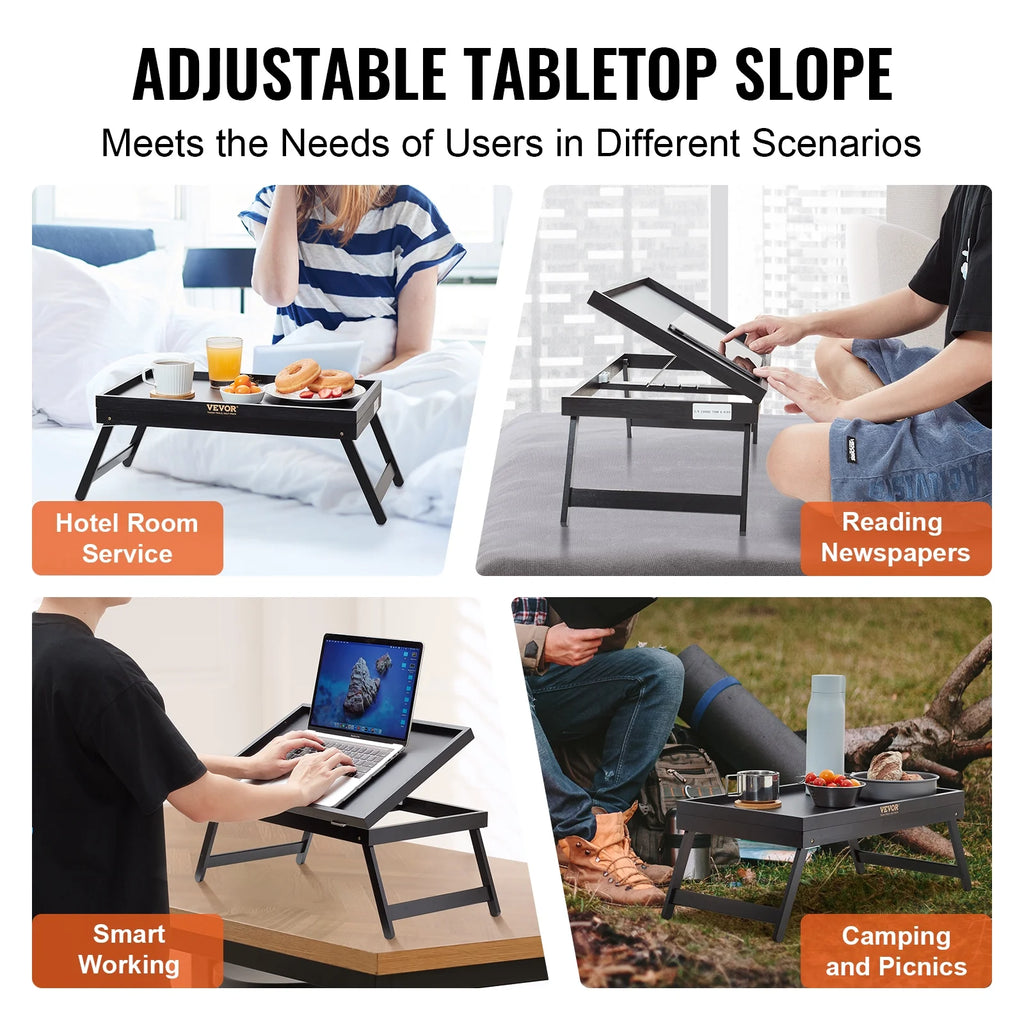 Bamboo Bed Tray with Foldable Legs Adjustable Slope B534615
