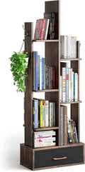 Rustic Brown Wood Bookshelf with Drawer Q895