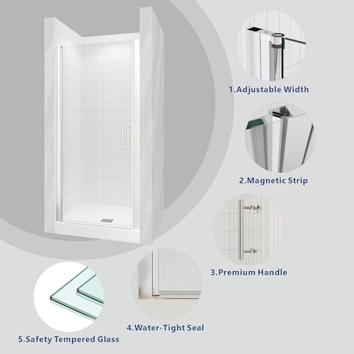 Chrome Semi Frameless Pivot Swing Shower Door, 32 in.W X 72 in.H, Clear Glass U749