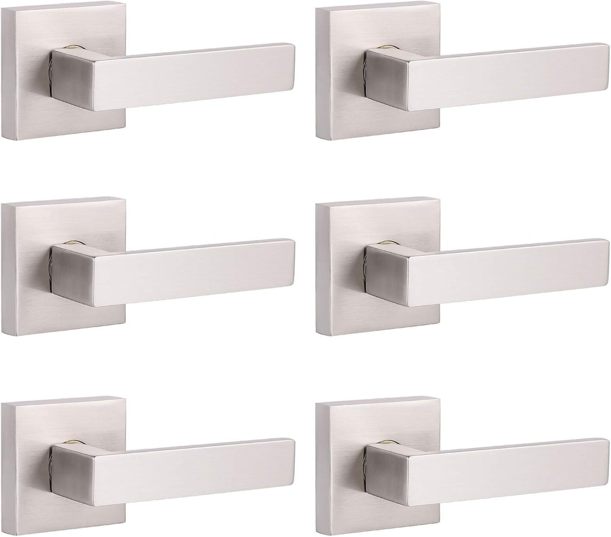 Pack of 6 Satin Nickel Square Door Handles Levers with Privacy Locks Q813