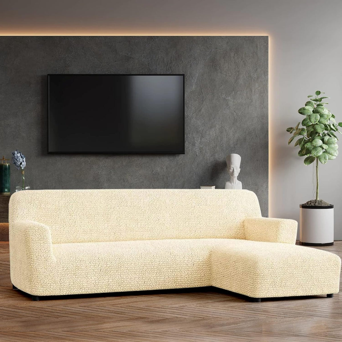 Cream L-Shape Sofa Slipcover M869562