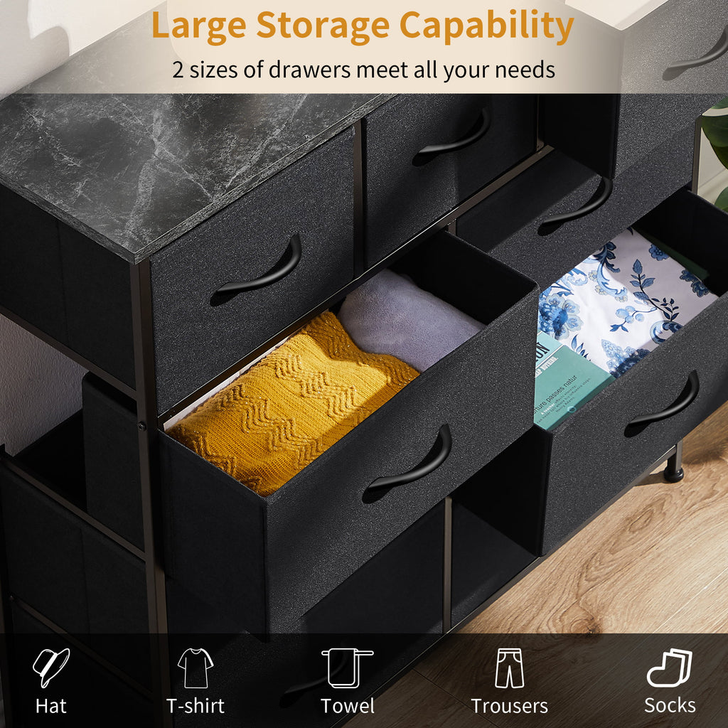 Black 12 Drawer Fabric Storage Dresser with Wood Top B35122