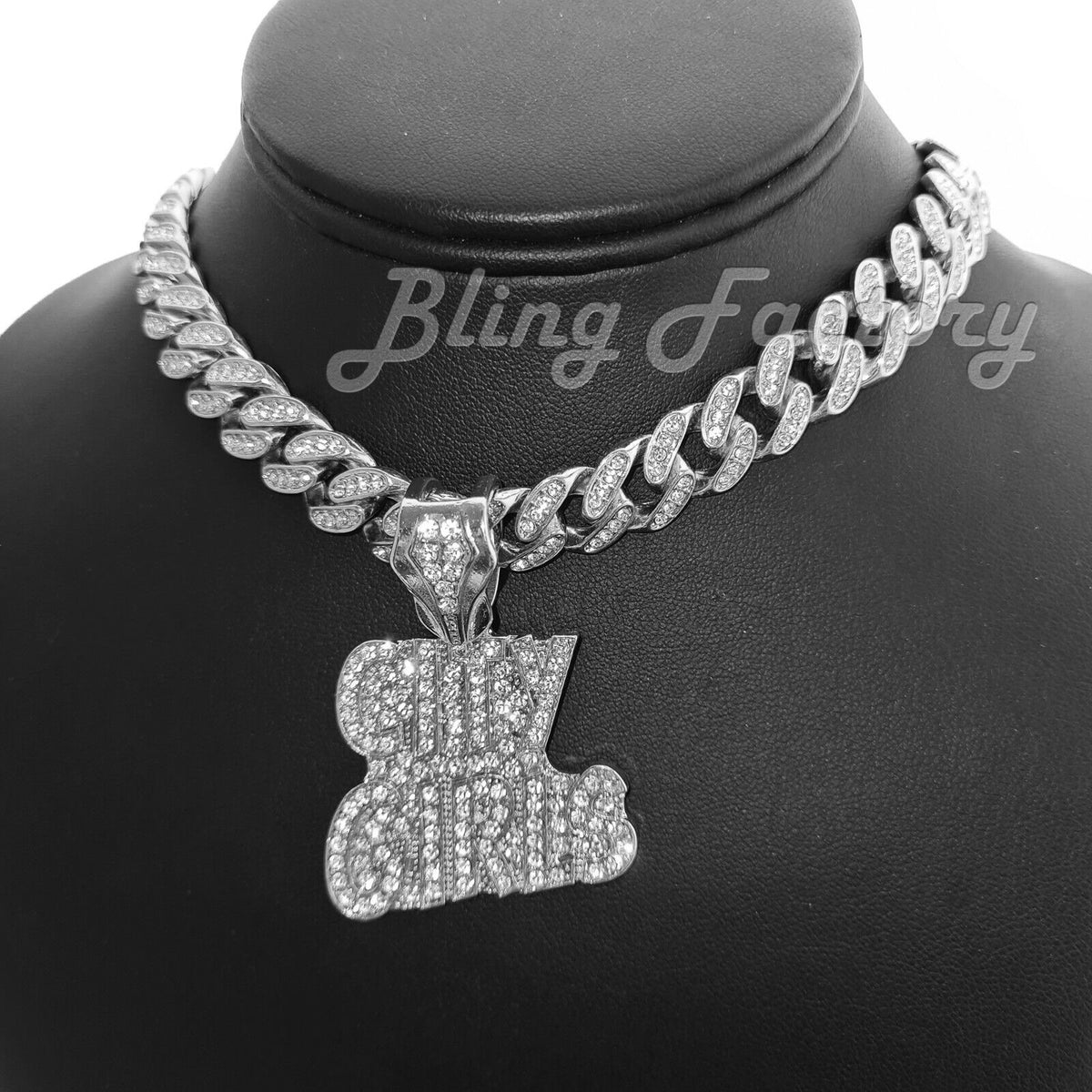Pendant & 16" ~ 24" Full Iced Cuban Chain Necklace F27004