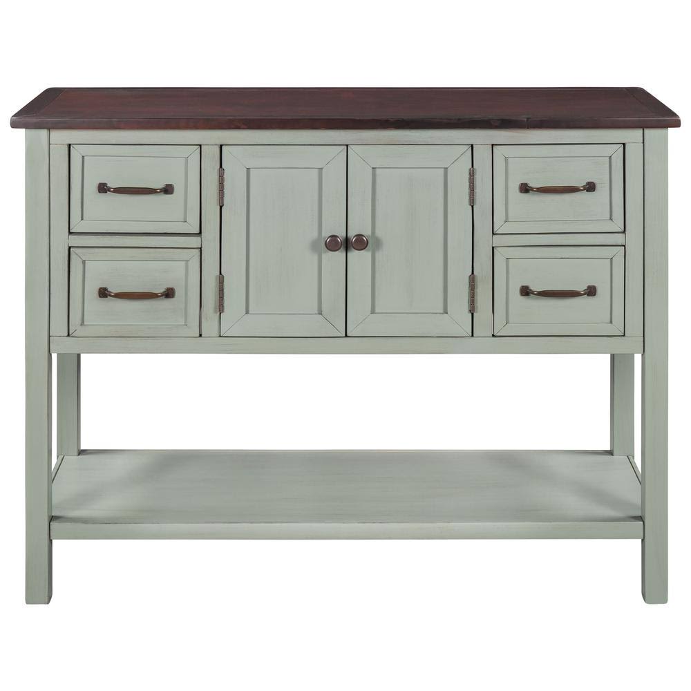 Green Rectangle Solid Wood Console Table with 4-Drawers Y174752