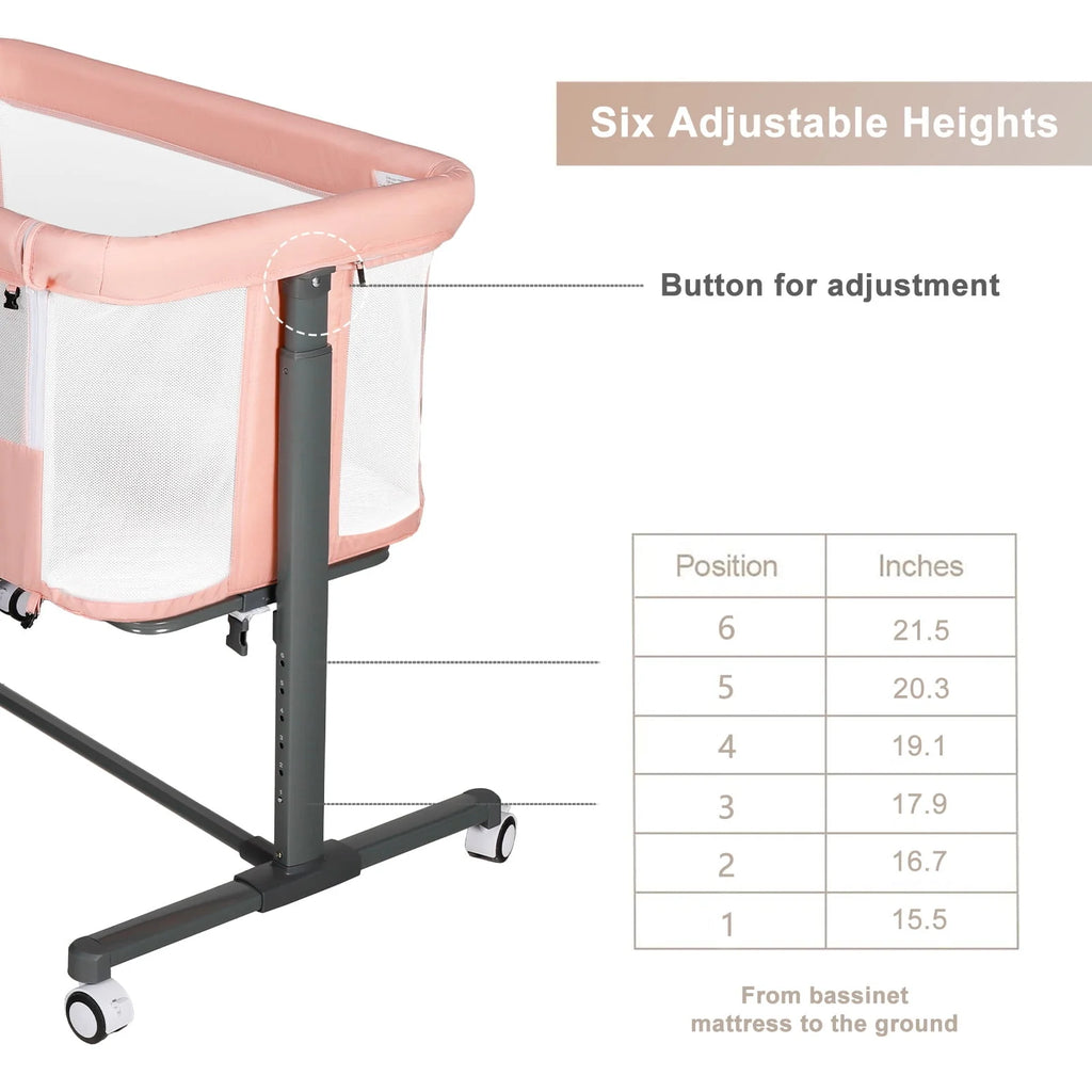 Baby Bassinet with Wheels Adjustable Bedside Sleeper Grey V28842