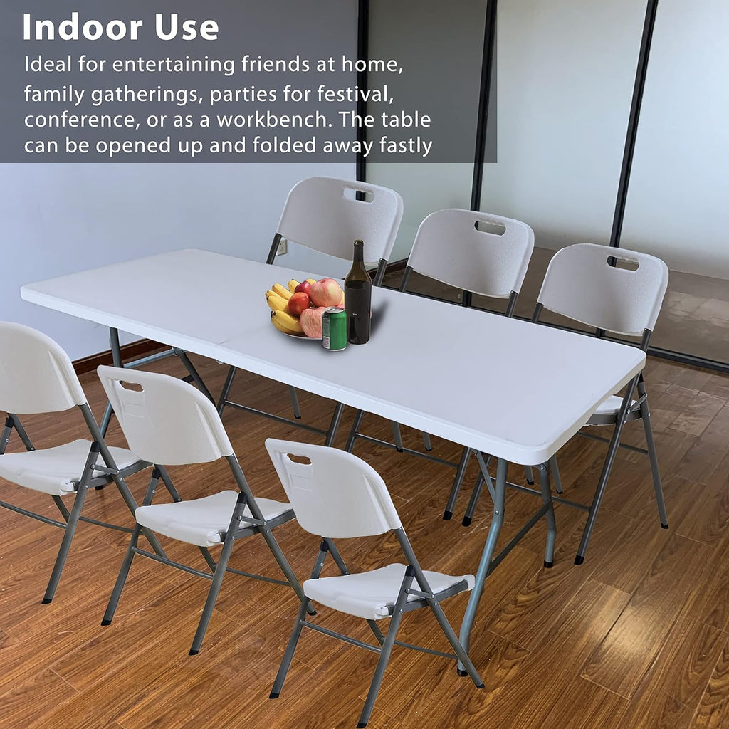 6 ft Folding Plastic Table with Handle J679619