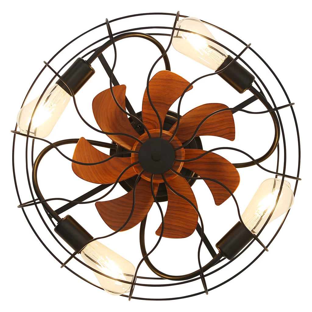 20" Industrial Flush Mount Bladeless Caged Ceiling Fan with Light and Remote F855