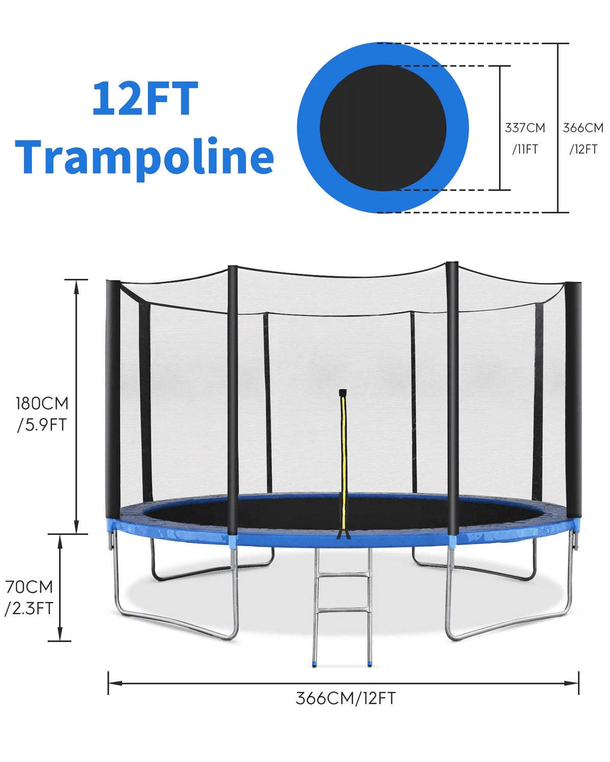 12FT Trampoline with Safety Enclosure Net and Ladder B338495