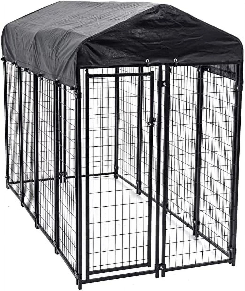8ft x 4ft x 6ft Black Outdoor Dog Kennel with Cover H8556