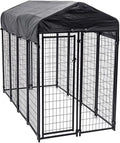 8ft x 4ft x 6ft Black Outdoor Dog Kennel with Cover H8556