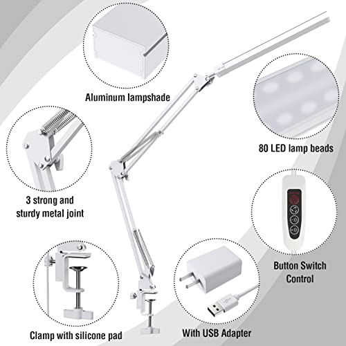 LED Desk Lamp with Clamp, 3 Lighting 10 Brightness Modes, Black P125