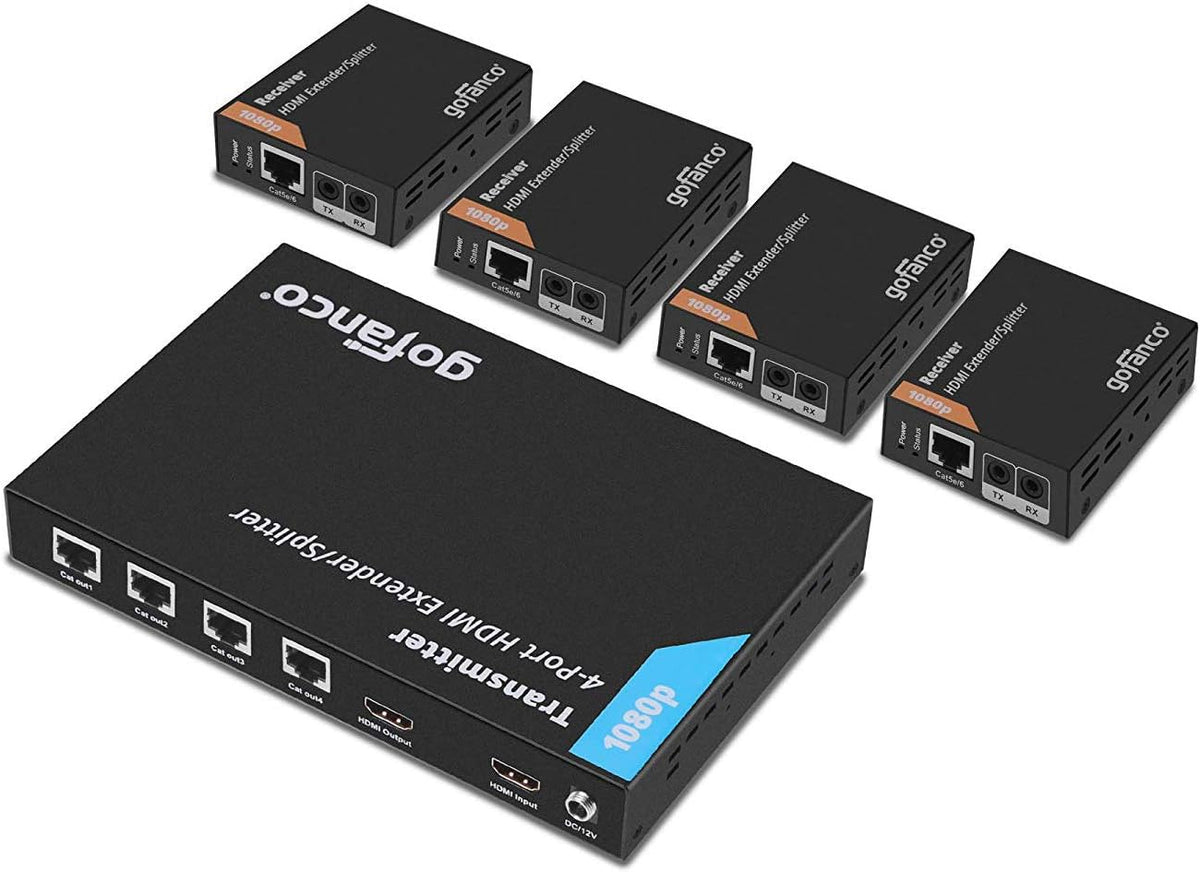 1x4 HDMI Extender Splitter 1080p Over Cat5e/Cat6/Cat7 Ethernet Cable B604374