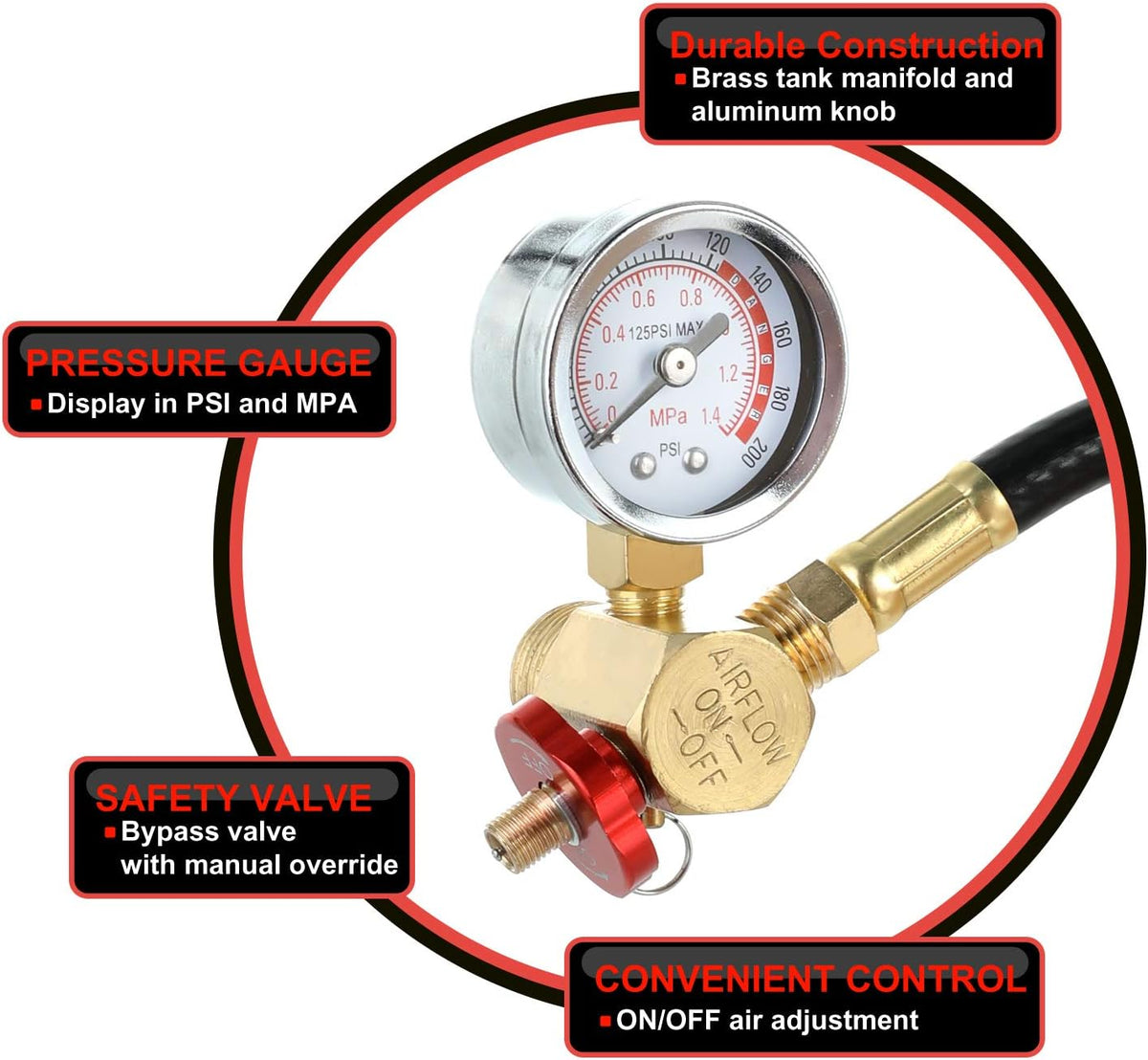 Air Tank Repair Kit with Safety Valve, Pressure Gauge and Hose X7006