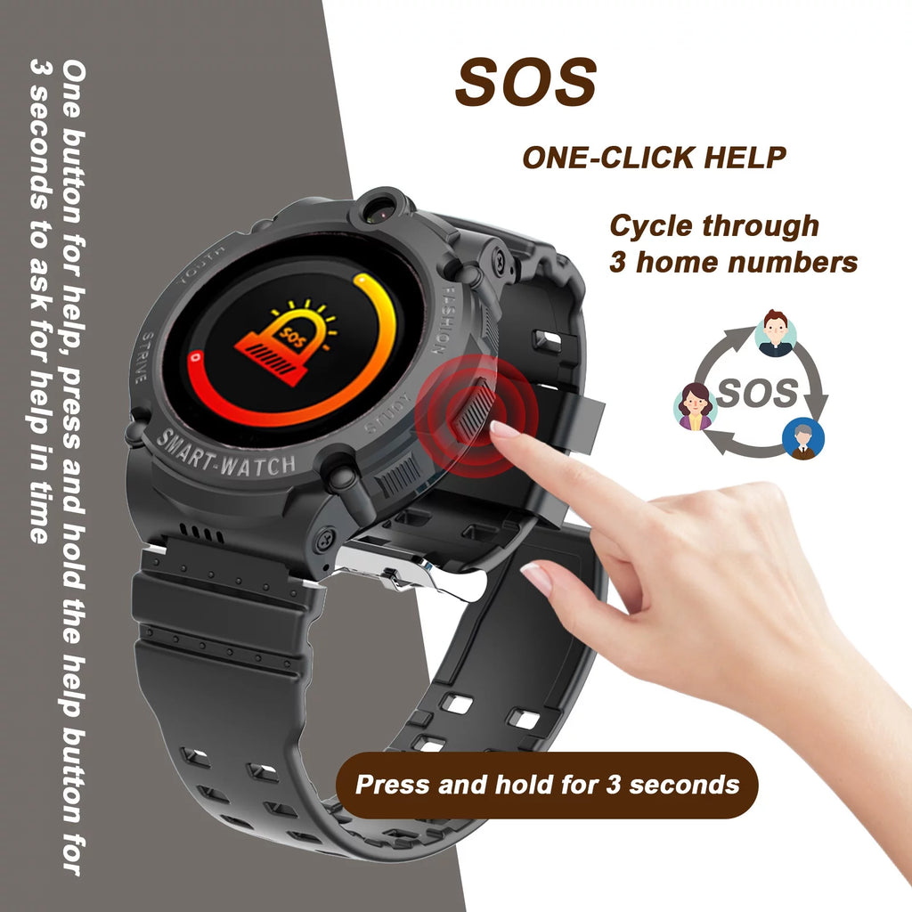 Black Smart Watch with 4G SIM GPS Video Call Pedometer X404