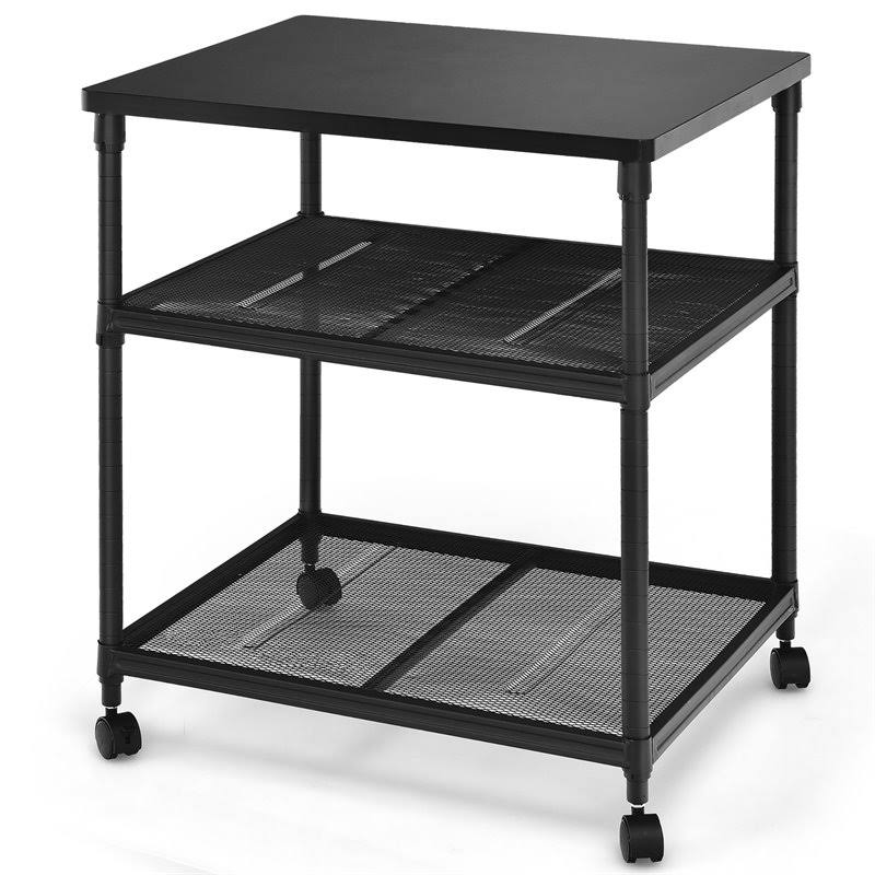 3-Tier Printer Stand Rolling Cart with Adjustable Shelf and Swivel Wheel Black J32998