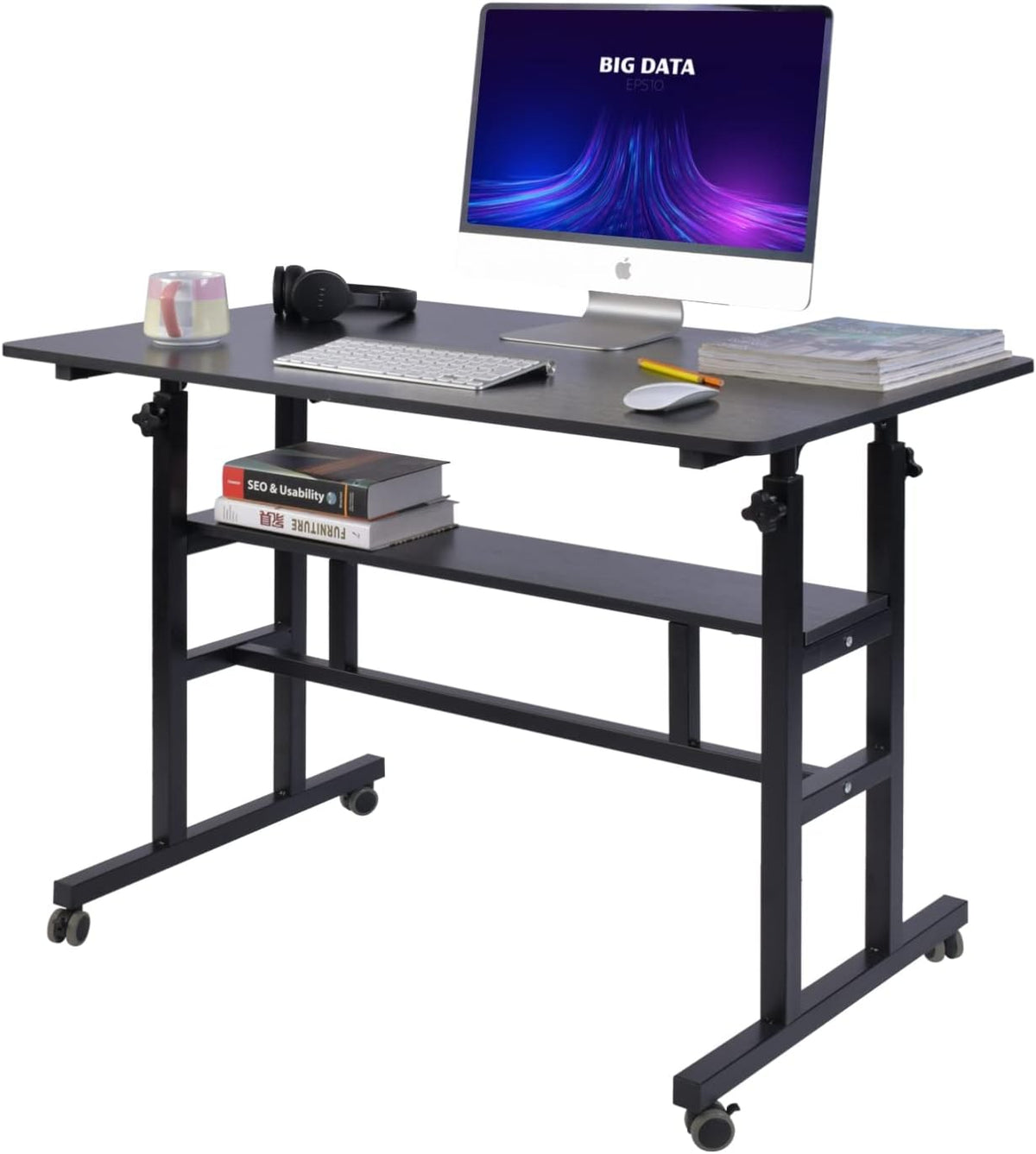 Black Adjustable Mobile Standing Desk O773515