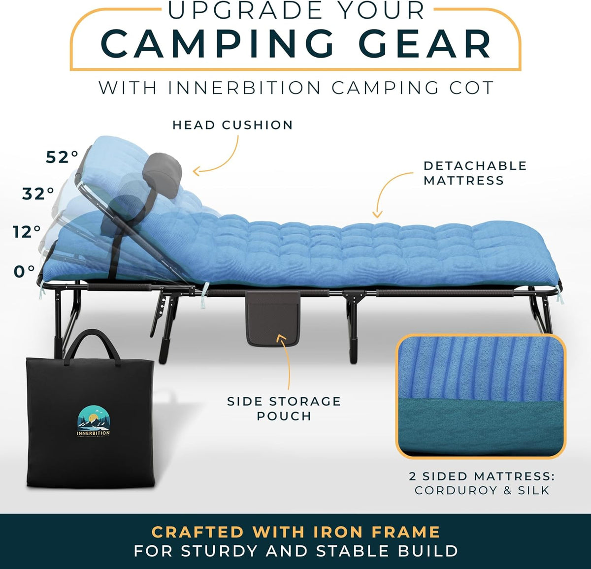 Heavy Duty Folding Camping Cot with Pillow, Cushion & Carrying Bag O962