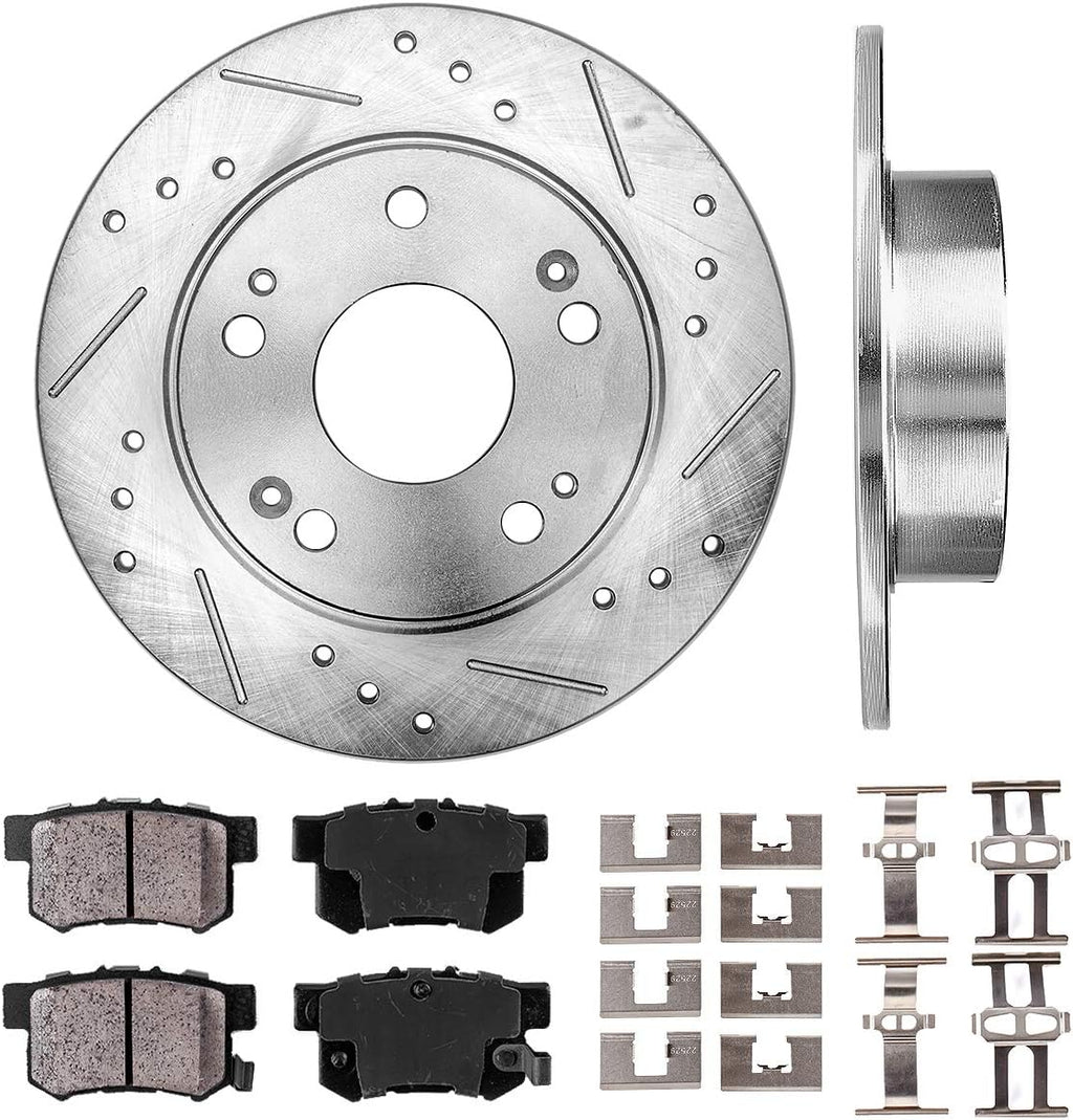 Rear 5 Lug Rotors + Ceramic Brake Pads + Clips X663722
