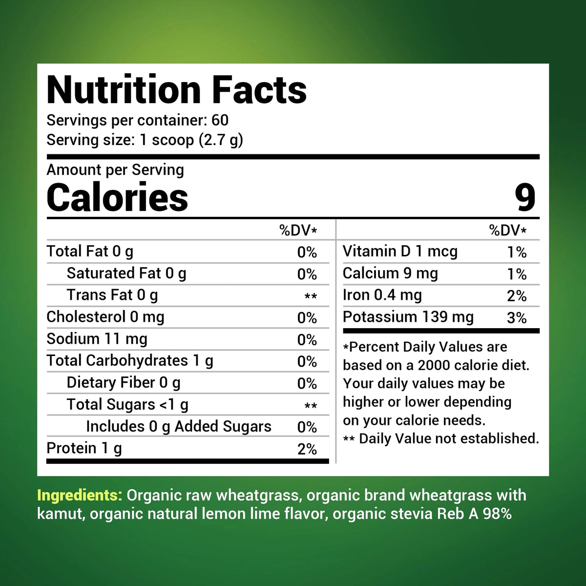 Organic Wheatgrass Raw Juice Powder, Lemon Flavor, 164g D7914