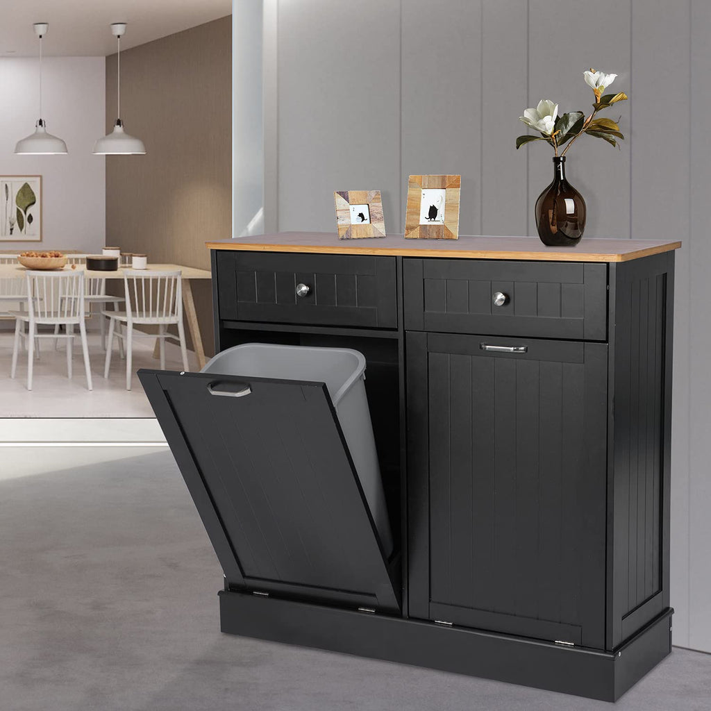 Double Tilt Out Trash Cabinet with Two Wood Drawers, Gray O945141