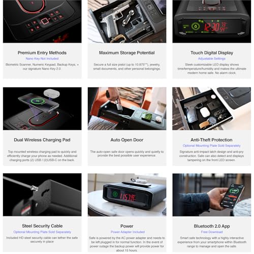 Covert Black Biometric Smart Safe with Dual Wireless Phone Charger + Auto Open Drawer J31056