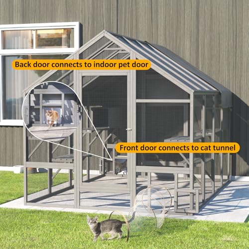 Large Catio Outdoor Cat Enclosure with 7 Platforms, 2 Resting Box and 2 Bridges, 71 x 71 x 97 inch Y9663