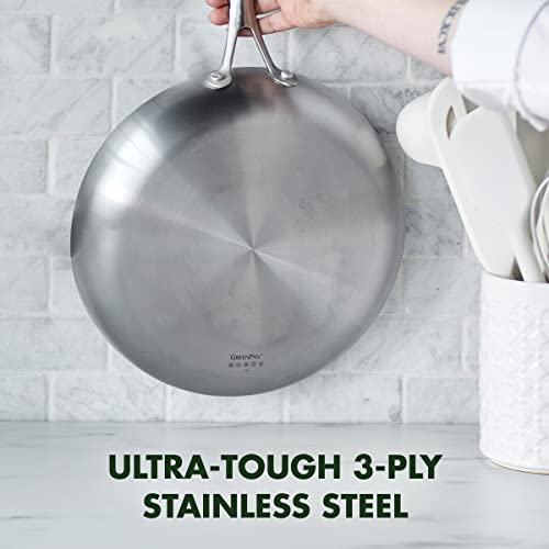 GreenPan Venice Pro Tri-Ply Stainless Steel Healthy Ceramic Nonstick 10" and 12" Frying Pan Skillet Set X3231