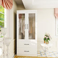 White 3 Door Armoire Wardrobe Closet with Mirror and 2 Drawers B809310