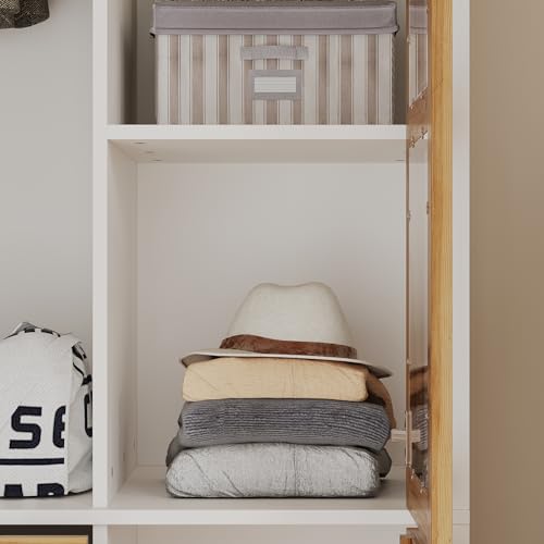 White 5 Door Armoire Wardrobe with Shelves, Hanging Space, Mirror, Drawers I90291