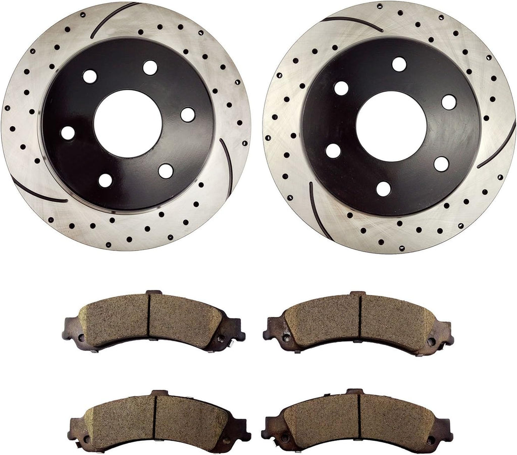 Rear Brake Kit with Drilled Slotted Rotors and Ceramic Brake Pads N4434