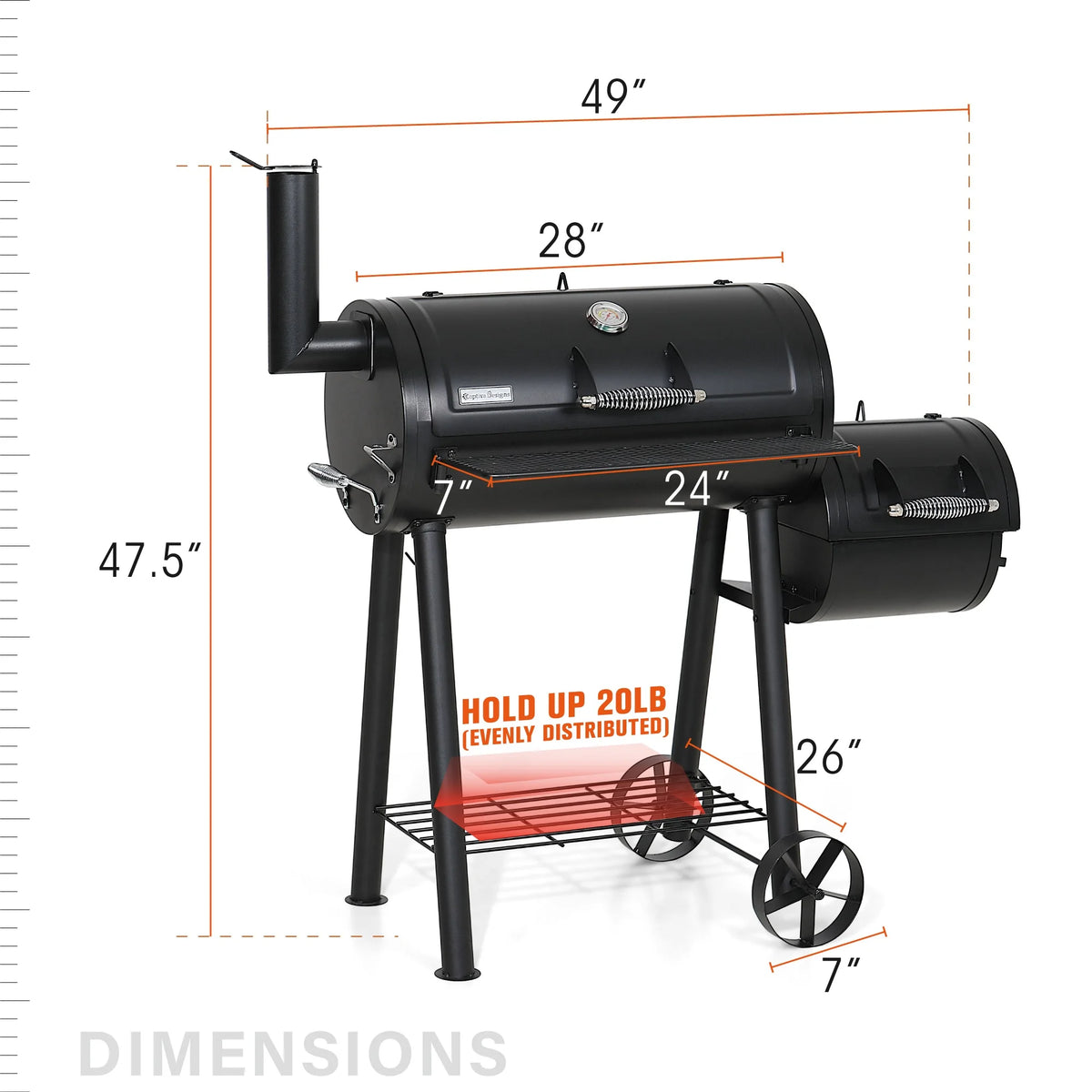 28'' BBQ Charcoal Grill with Offset Smoker J385
