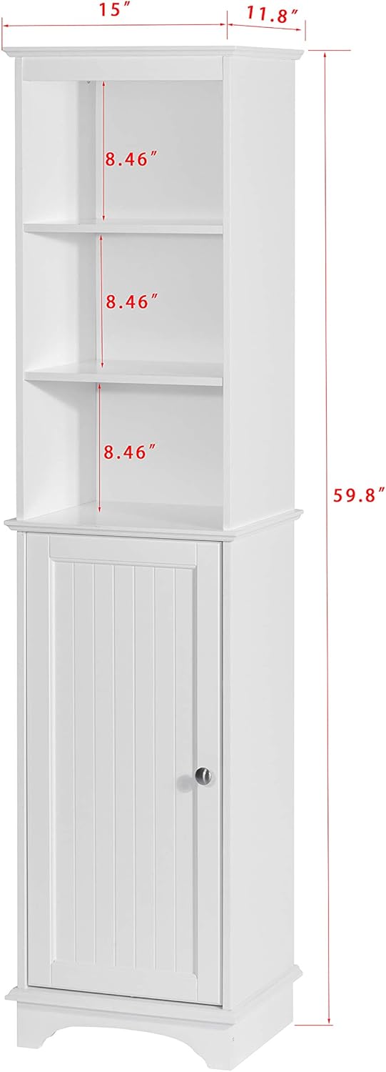White Freestanding Storage Cabinet with Three Tier Shelves H155