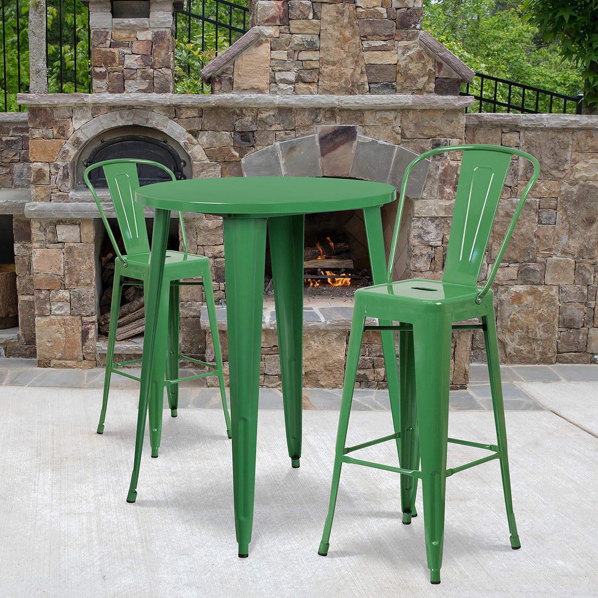 30 Round Silver Metal Indoor-Outdoor Bar Table Set with 2 Cafe Stools V712542