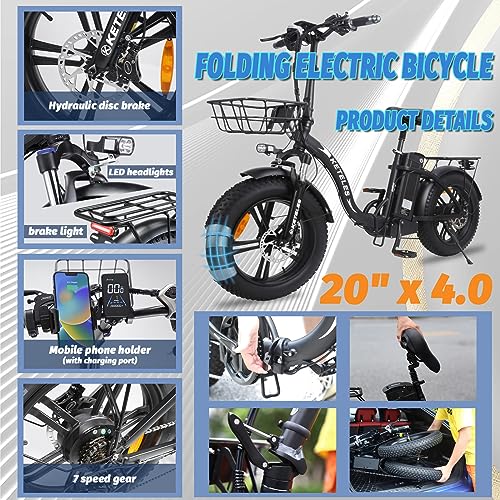 1000W Folding Electric Bike with Removable Battery Fat Tire V73187