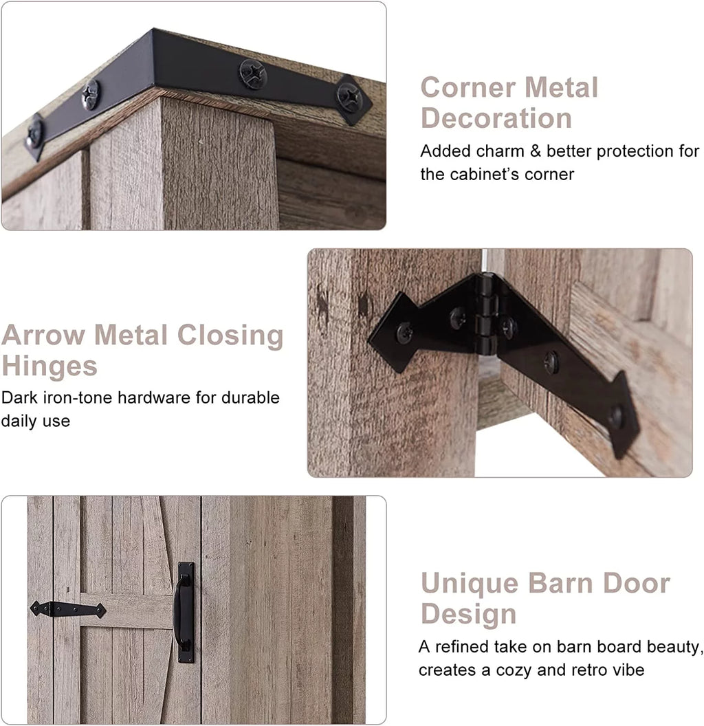 Light Rustic Oak Kitchen Pantry Storage Cabinet with Barn Door and Hanging Rod M74980